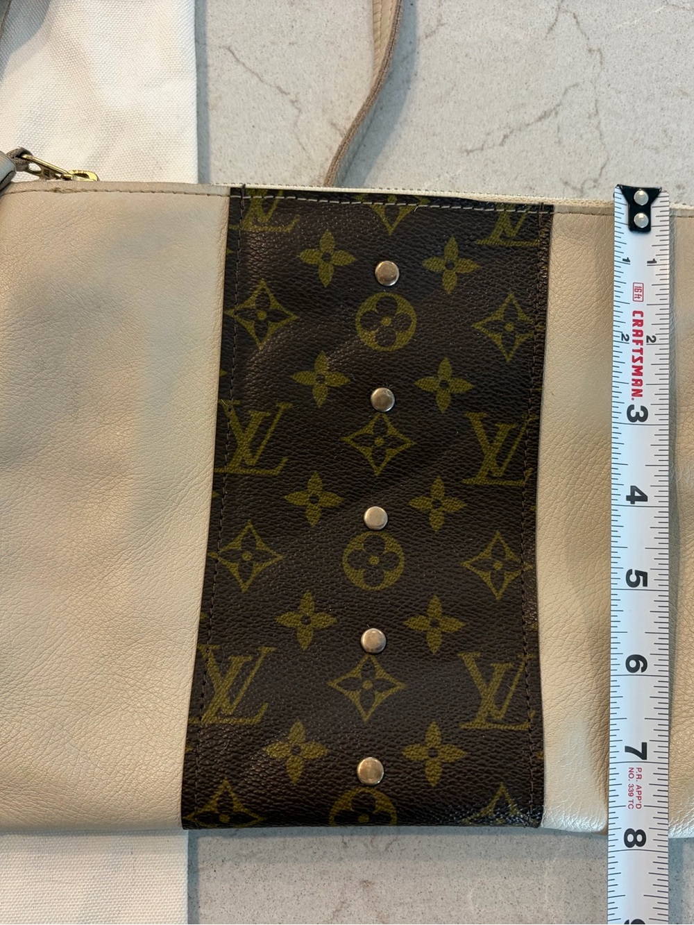 Beaudin Caroline Crossbody Cream and Brown Bag with Repurposed LV Monogram Panel - Picture 9 of 11